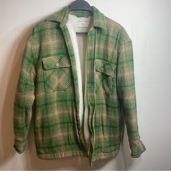 TNA Green and Tan Plaid fleece Jacket - Picture 2 of 5